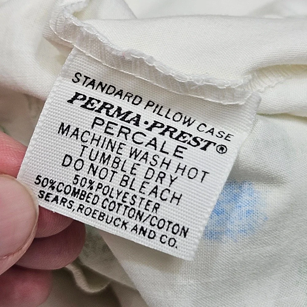 Vintage Perma Prest Percale Standard Pillow Case Floral Pink Blue Yellow Ruffled
